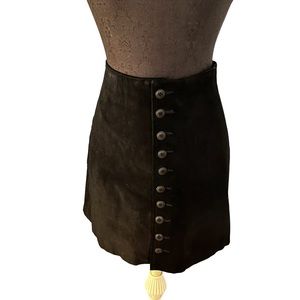 Vintage Y2K Express Internationale Black Suede Button Front Skirt Lined 12